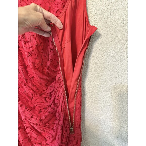 ADRIANNA PAPPELL Red Lace Ruched Exposed‎ Side Zip Stretch Bodycon Dress 8 US - Picture 4 of 13